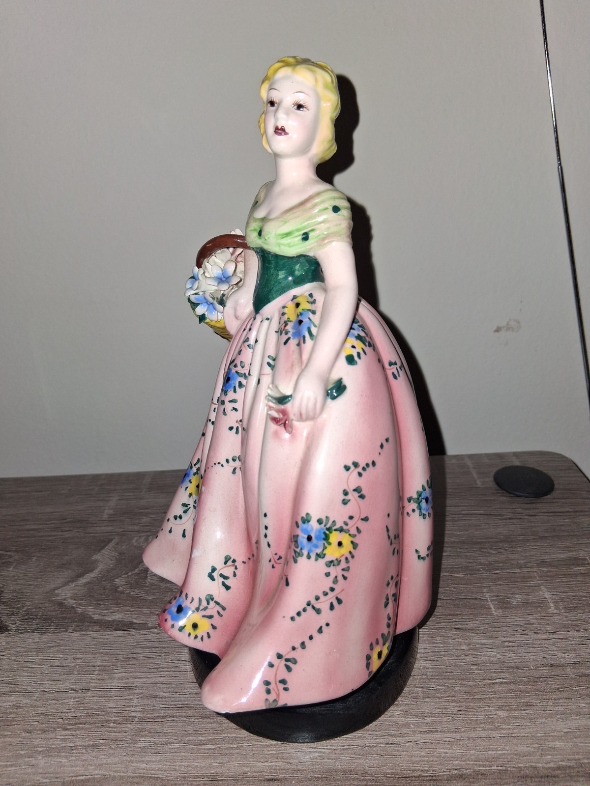 Mid-Century hand painted lady in pink flowered dress by Antonio Borsato – Italy
