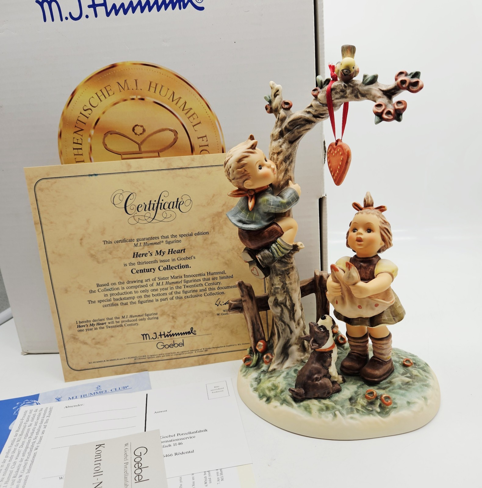 Hummel Here’s My Heart Porcelain Figurine Large 10″ TMK7 in Original Box COA