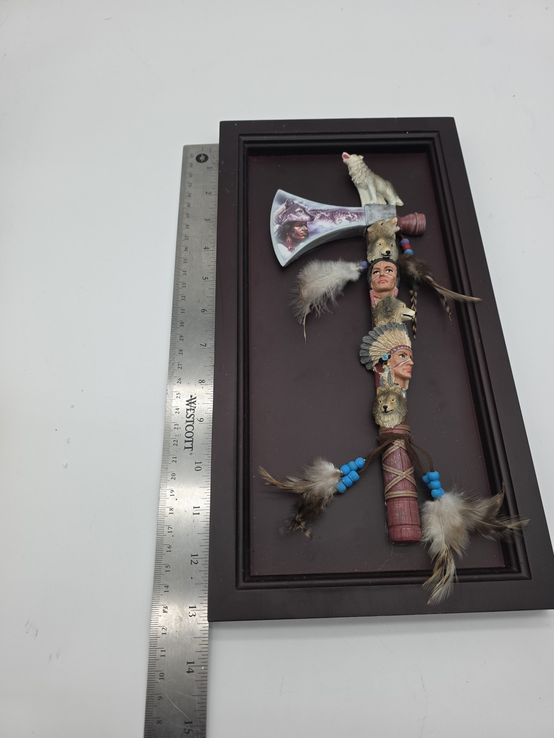 Wall Decorated Tomahawk Plaque Native American Wolf Painted Design