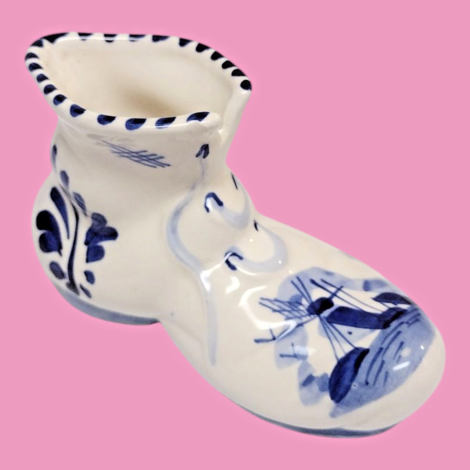 Porcelain Shoe Delfts Blue Hand Painted Vintage Made In Holland 3 1/2 X 2 Inches