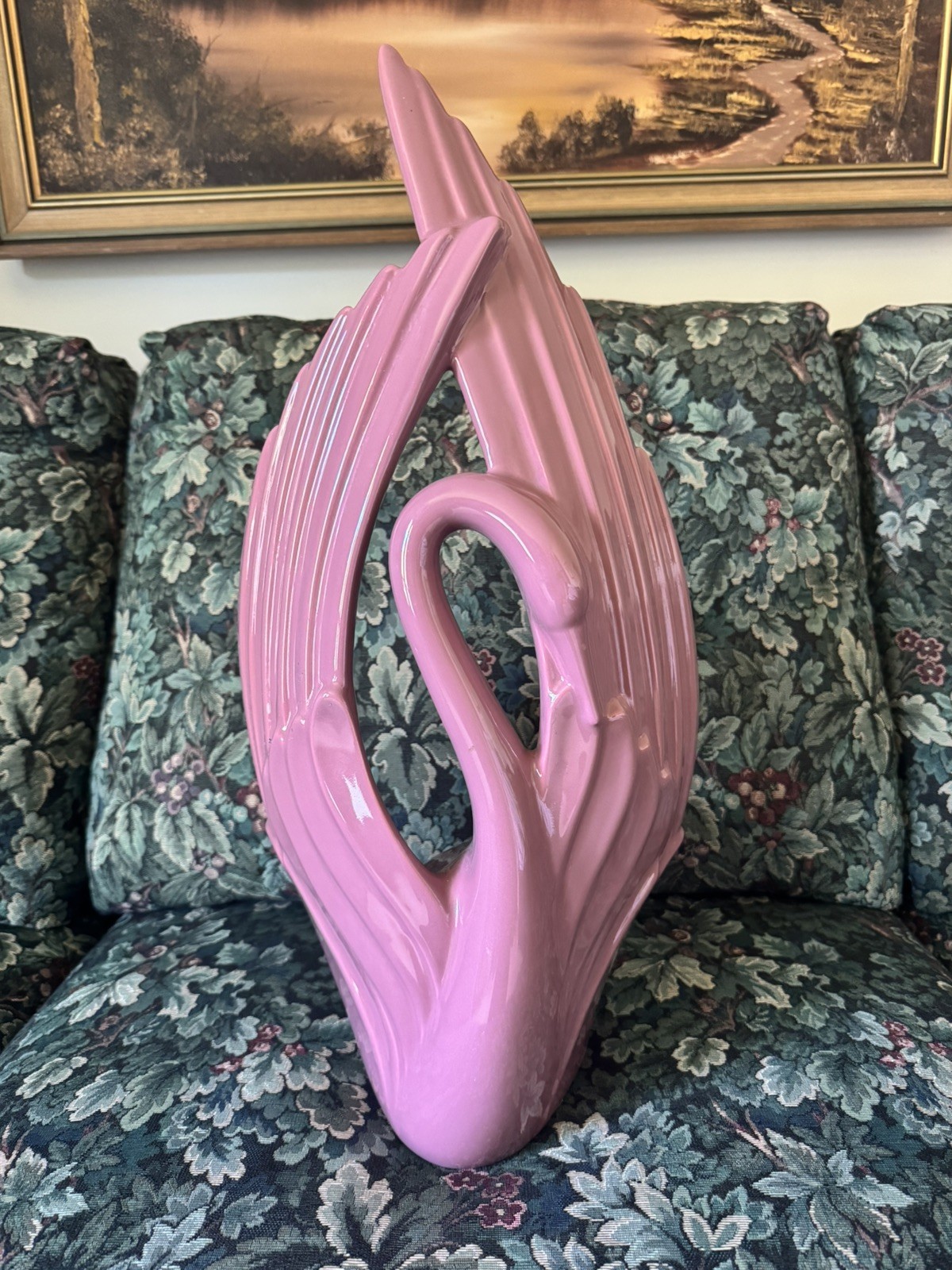 Royal Haeger pink Glossy Ceramic Swan Figurine Art Deco Sculpture Home Decor