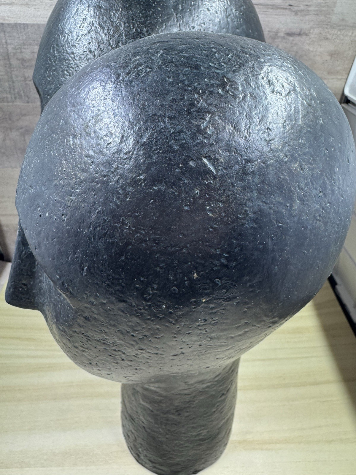 Contemporary Two Heads Resin 11” Sculpture Black Blue Patina