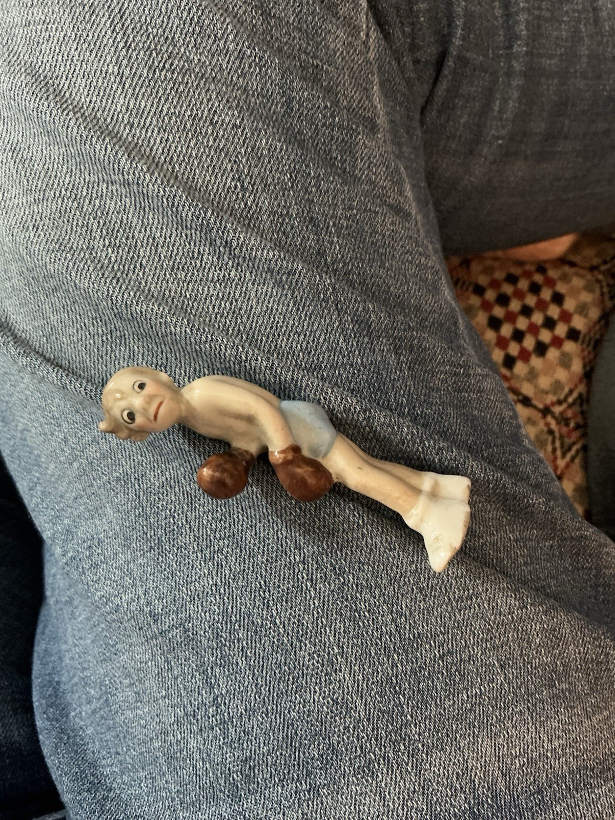 RARE! Sports Boxing Antique Porcelain Figure, 1940s Japan