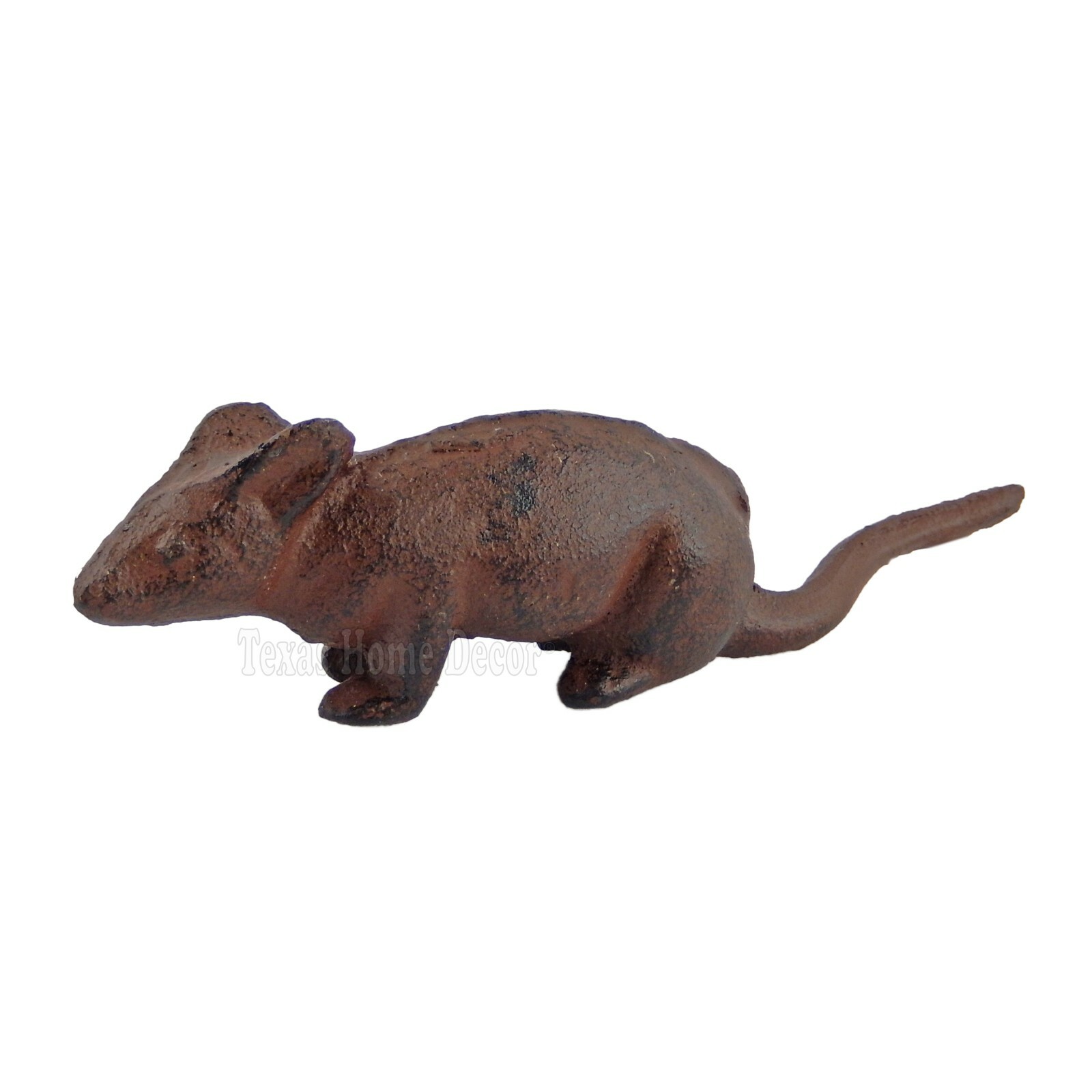 Little Mouse Figurine Statue Cast Iron Rustic Brown Finish Paper Weight 5″ Long