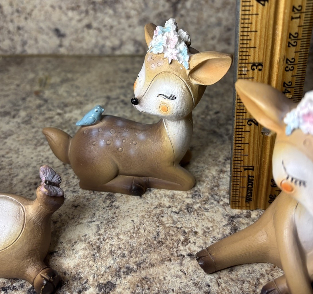 Deer Figurines Woodland Animal Doe Fawn Decor Home Adorable Set Of 3