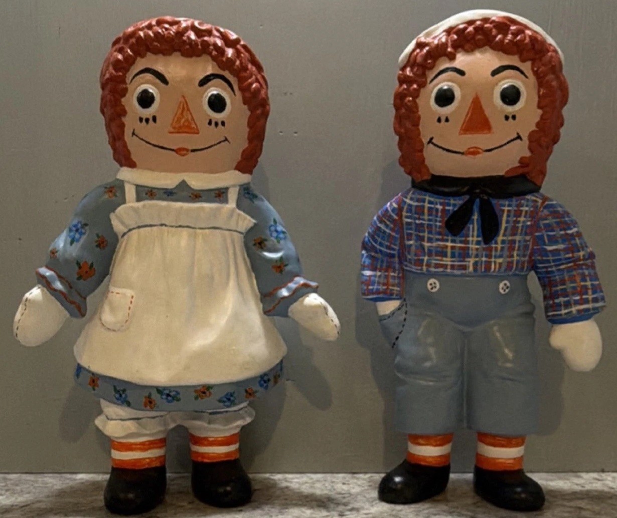 Vintage 1974 Raggedy Ann & Andy 12″ Ceramic Figurines Bobbs Merrill Hand Painted