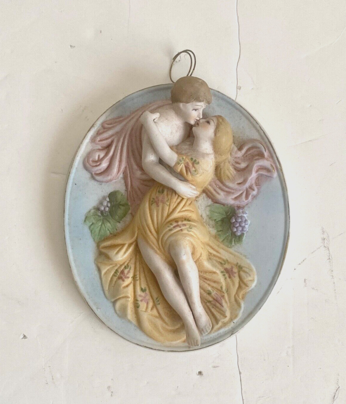 Vintage Ceramic Porcelain Romantic Couple Wall Plaque Copadimonte Style Decor