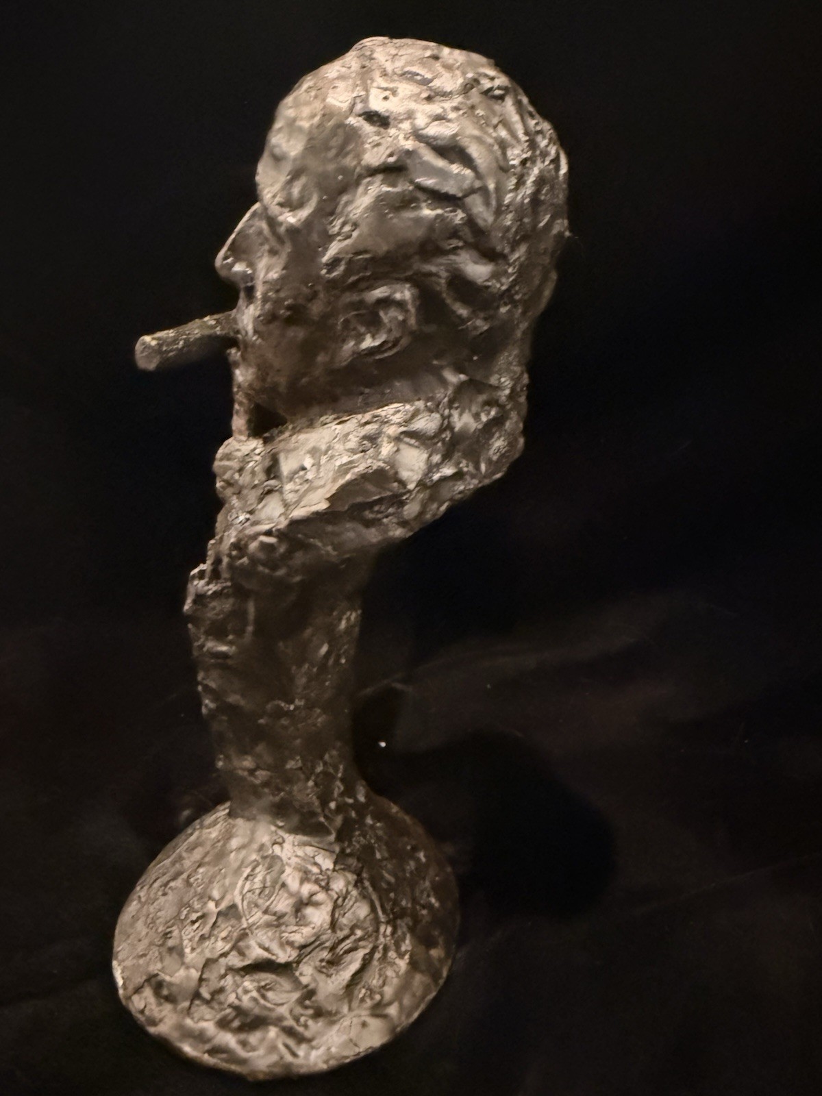 Vintage Modernist Flute Player Bust Sculpture Bronze Tone Metal Statue 10” Art
