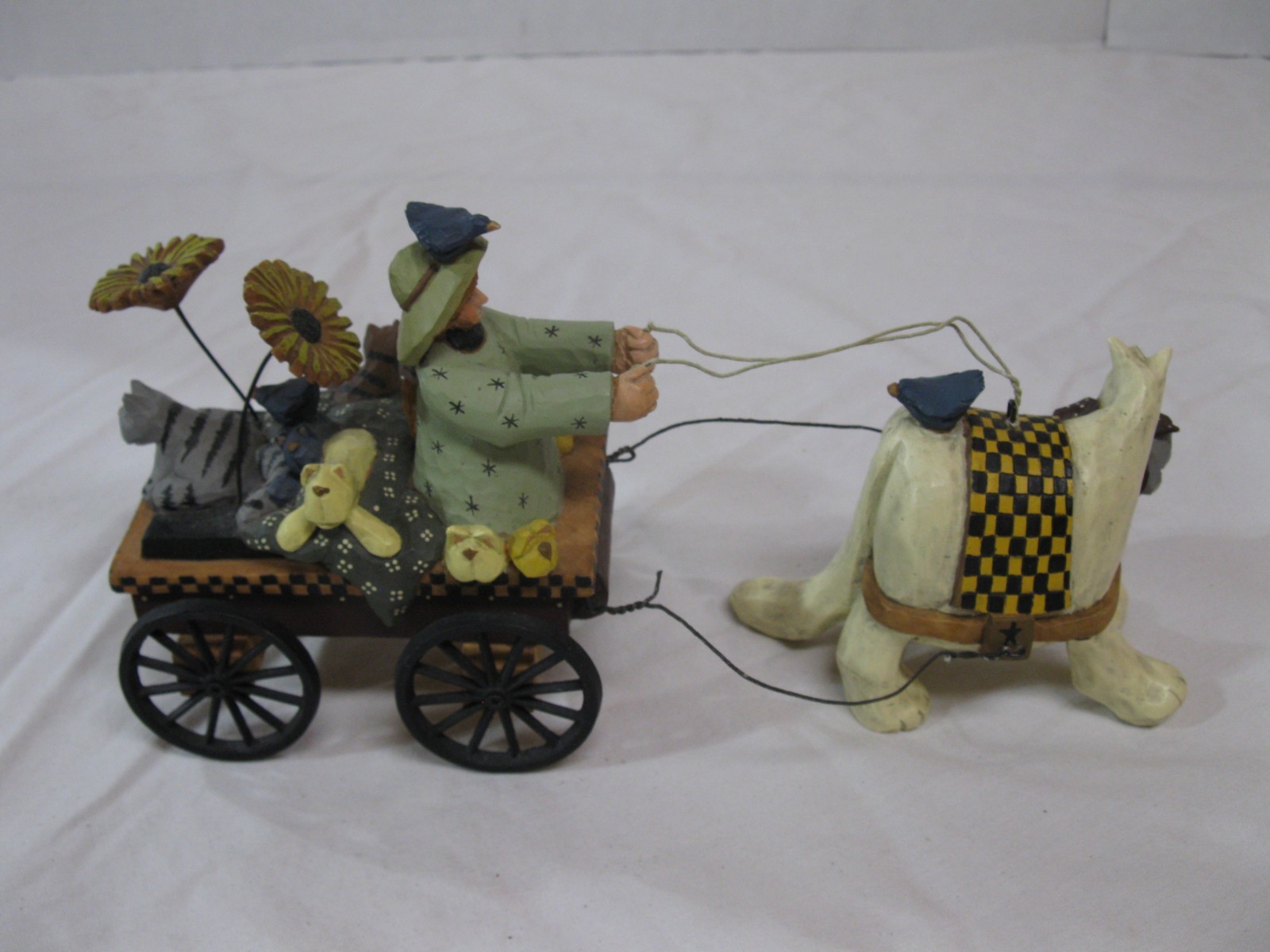 Williraye Studio WW2741 Cat Pulling Wagon w/Girl & Kittens 1999 VTG