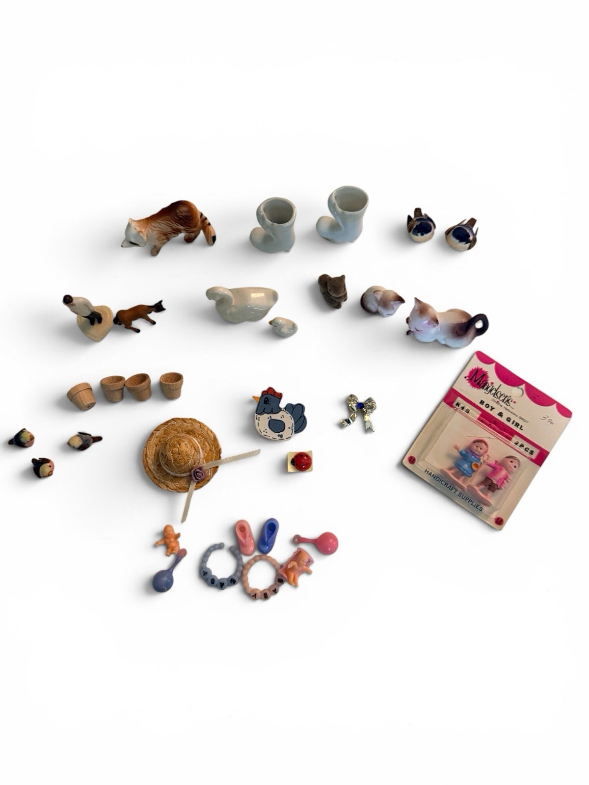 Miniatures Figurines Dollhouse Shadowbox Vintage Animals Goose Cat Misc Lot