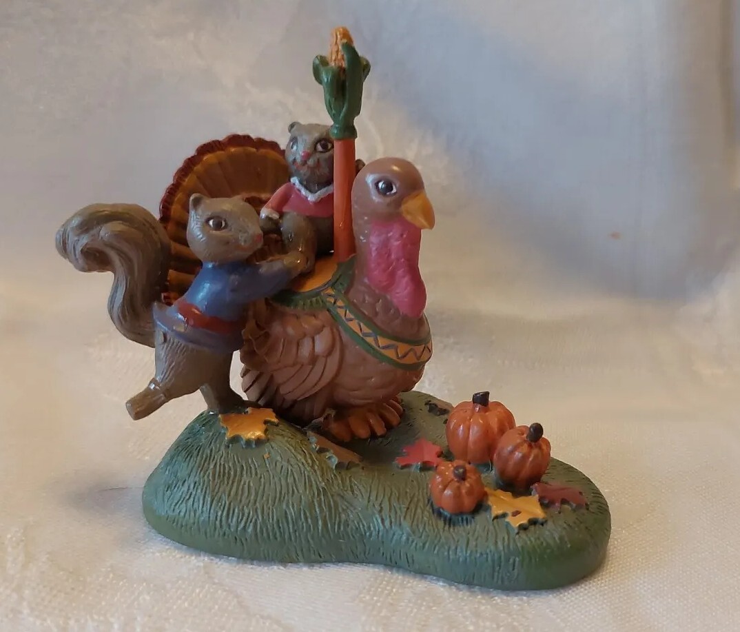 Vintage Avon Kathy Jeffers Squirrels Carousel Turkey Fall Mini Figurine