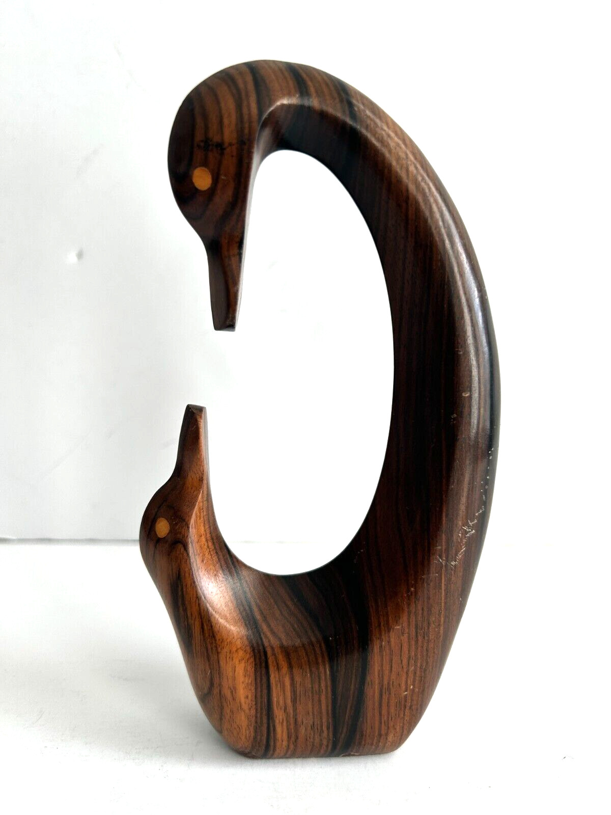 Mid-Centiry Modern Swans Wood & Brass Attributed to Charles Marcak Folk Artist