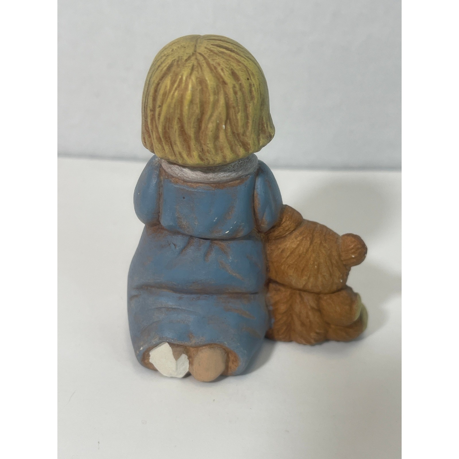 Vintage Ceramic Praying Children Figurine With Teddy Bear DM 10/7/99 Nowell’s