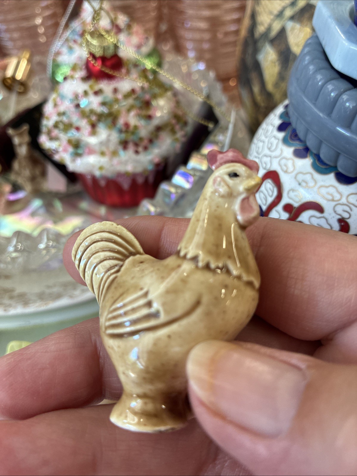 Vintage Signed Banty Hen Small Comb Miniature Figure Chicken Ceramic