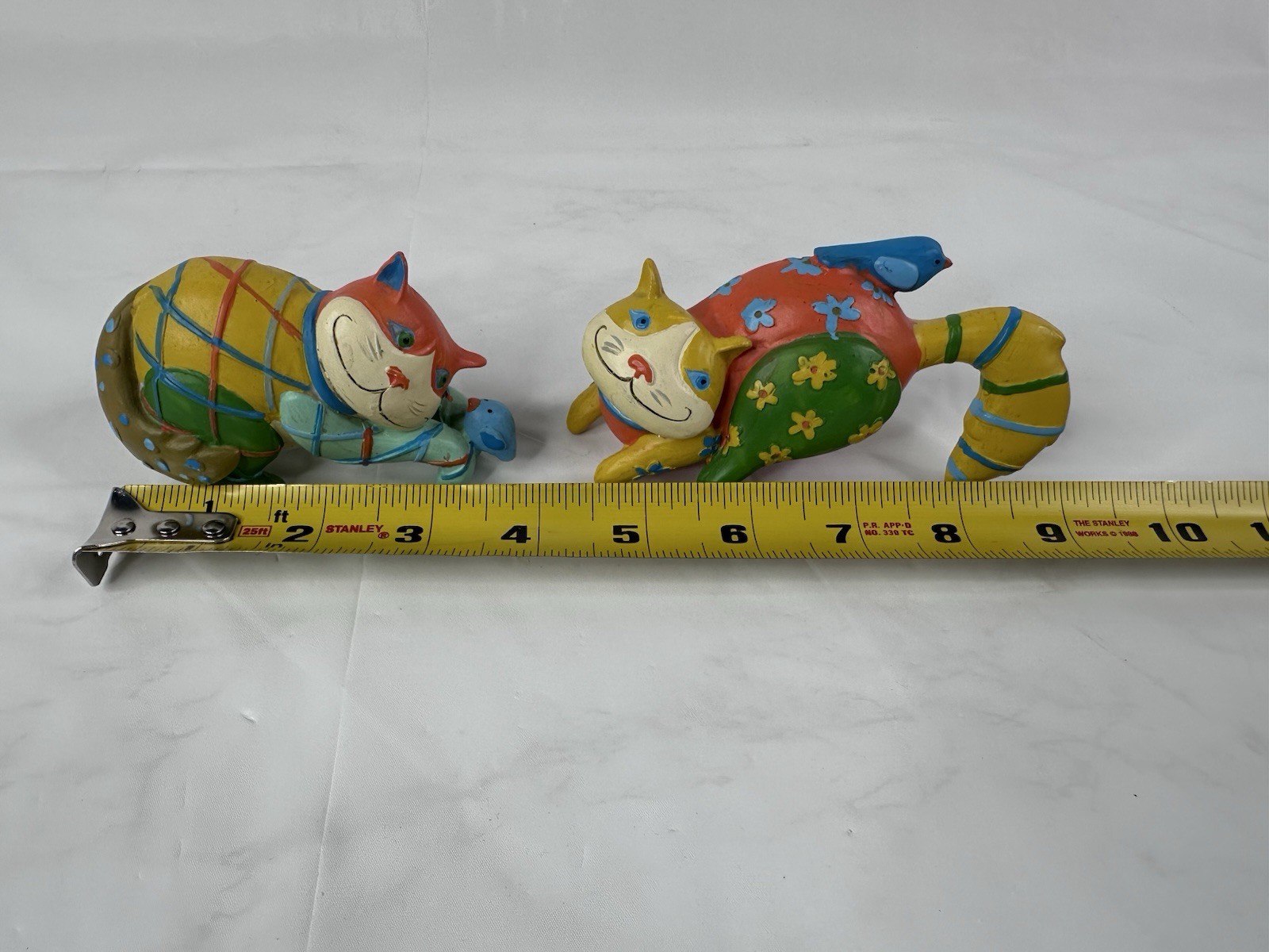 Whimsical Rainbow Primitive Folk Art Cats Figurine Resin Color Block