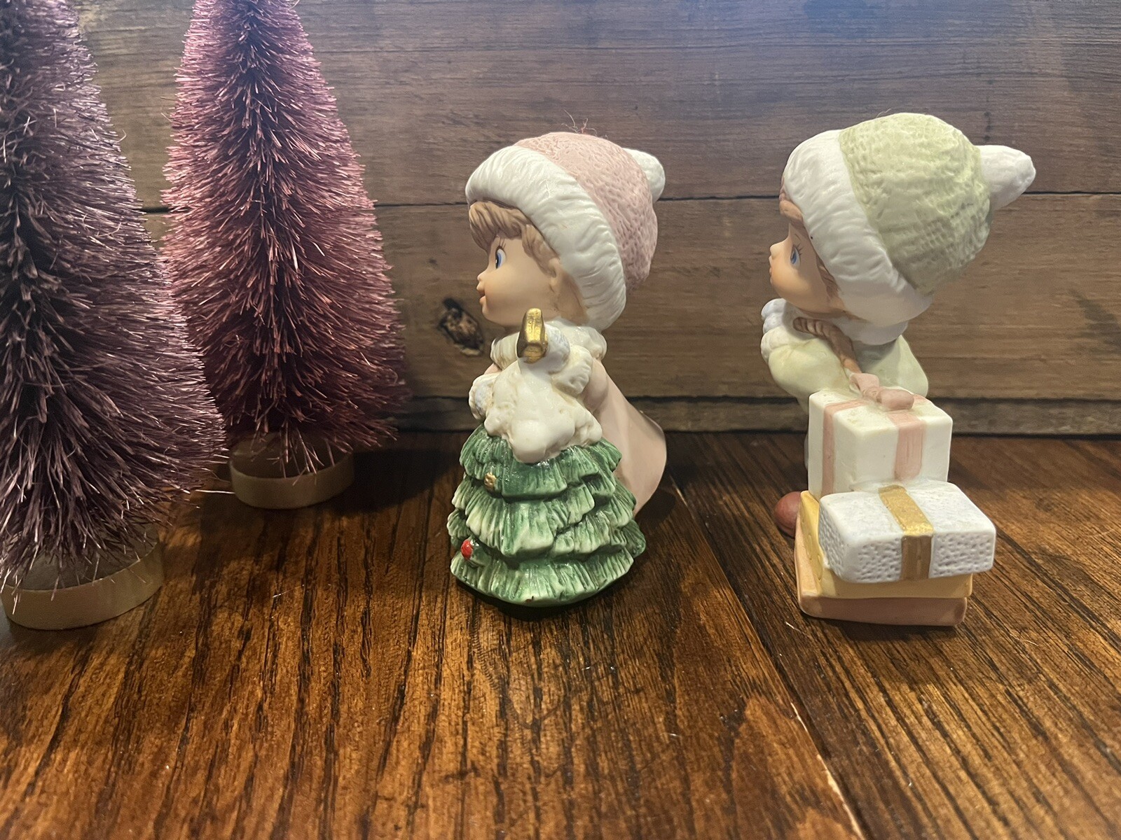 SET 2 Vintage Retro CERAMIC CHRISTMAS Girl & Boy HOME INTERIOR HOMCO Figurines