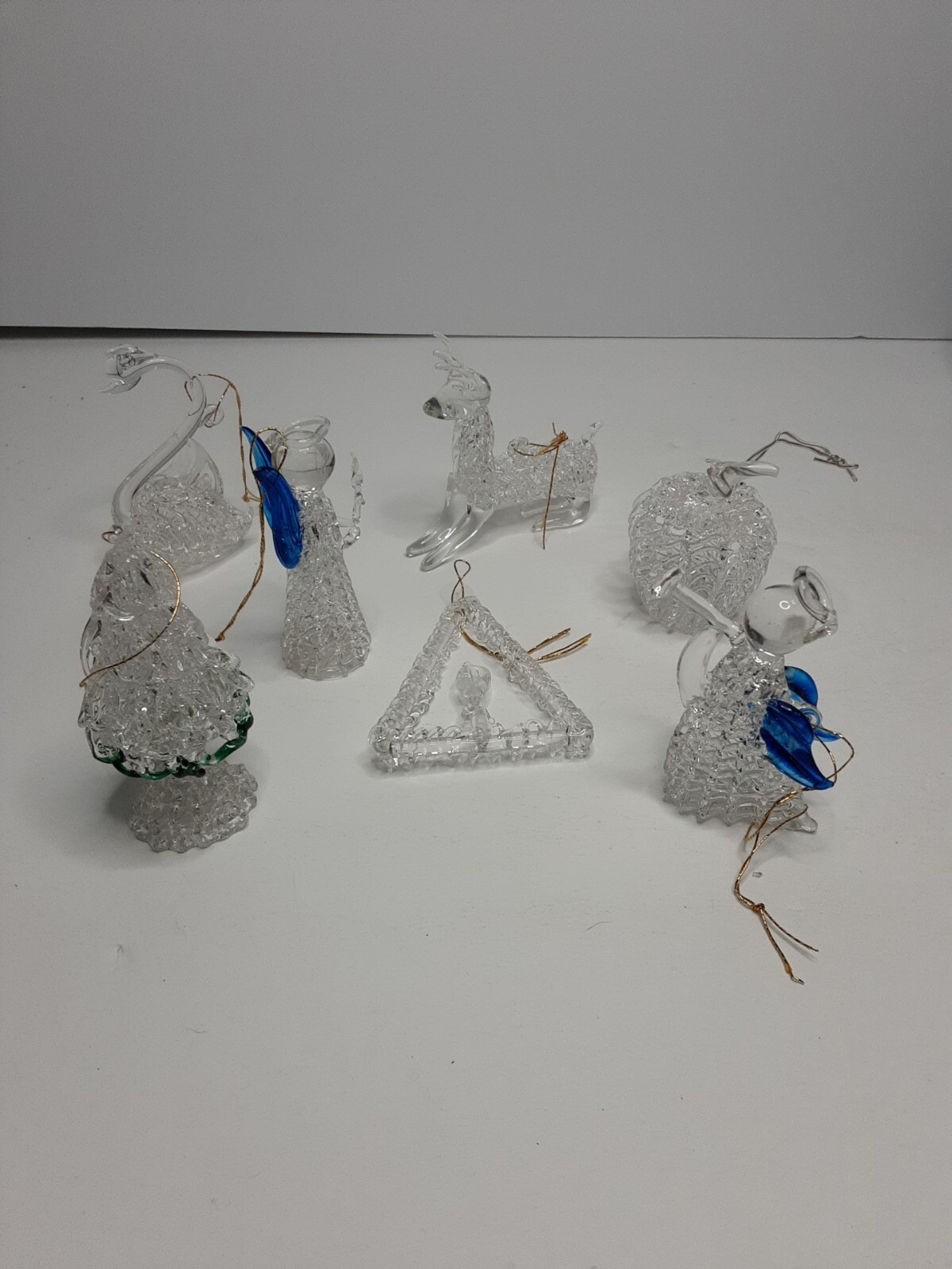 Vintage Hand Spun Blown Art Glass Figurines Ornament Angels Swan Tree Lot Of 7