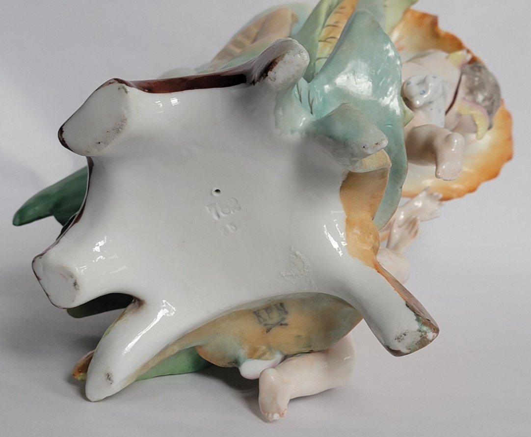 1880s Rare Marked w Impressed #s Stamped KPM Triple Cherub Putti Floral Vase 11″