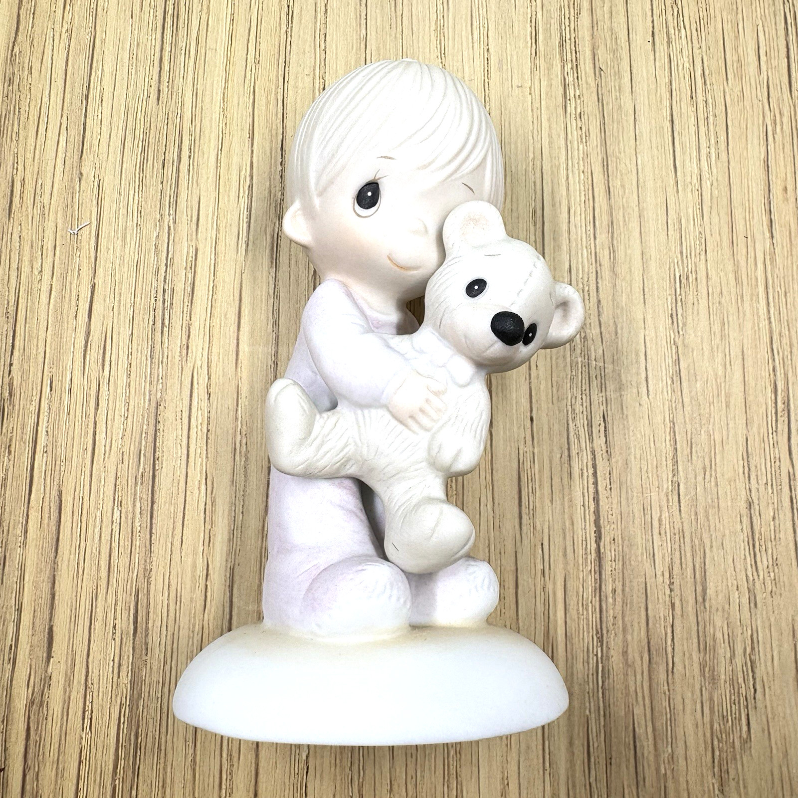 Precious Moments E1372 “Jesus Loves Me” Figurine Boy with Teddy Bear- 1978