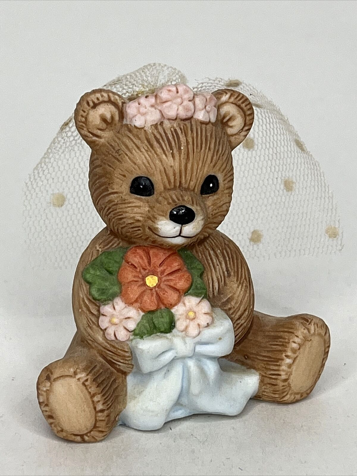 VTG HOMCO JUNE Teddy Bear of the Month Figurine Bride with Veil & Bouquet 1413