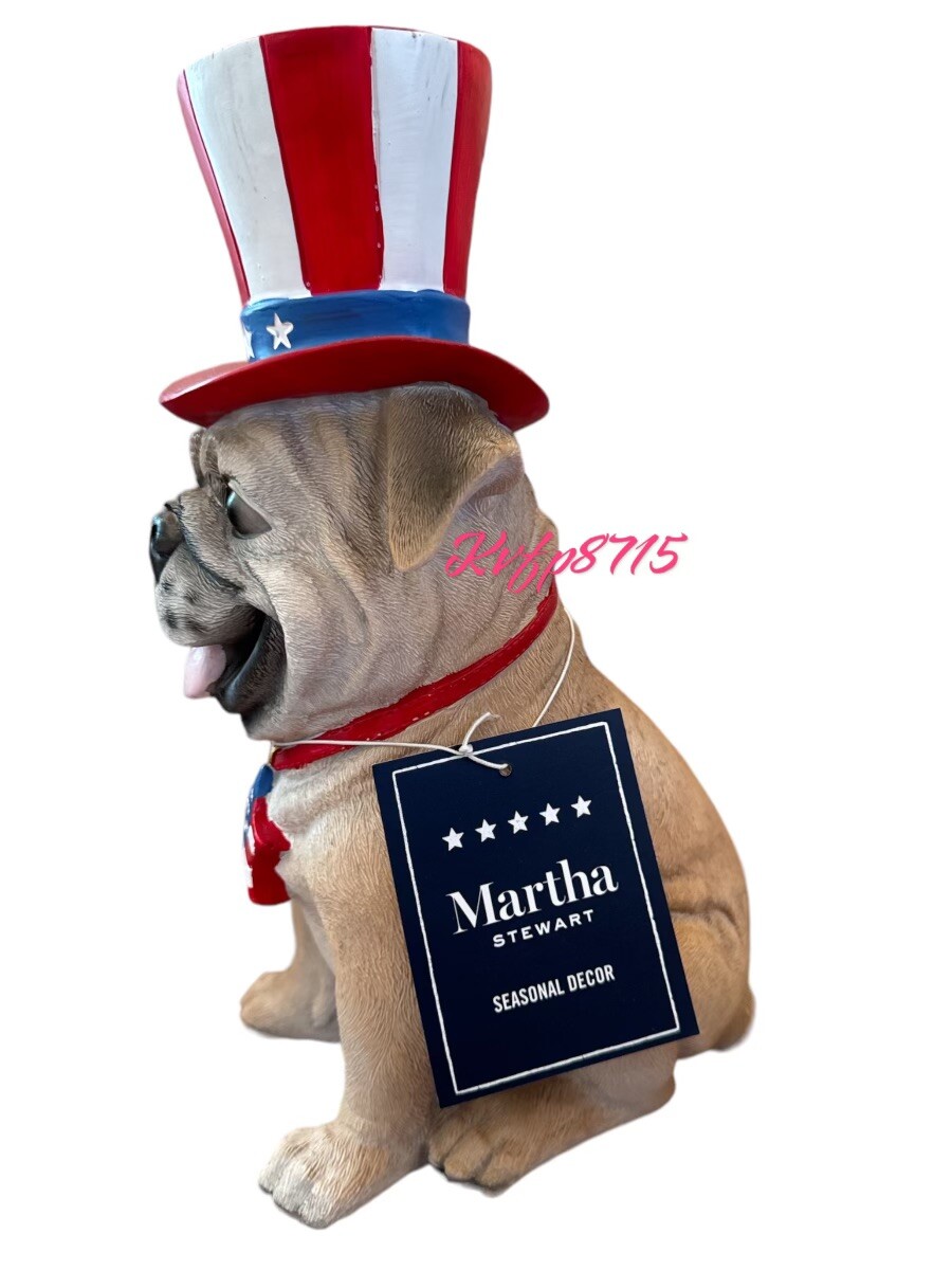 Cute Patriotic Bull Dog Statue 4 Th Of July 12 Inch NWT Bull Dog America