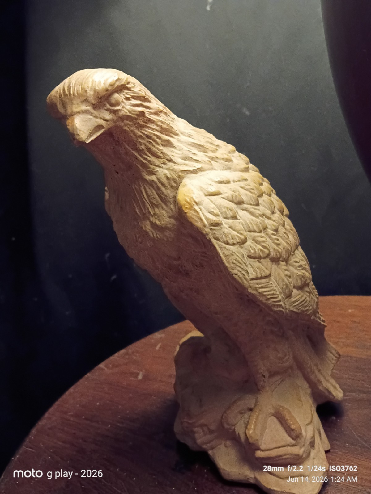 Carved Stone Eagle Figurine Sculpture, 3D Effect, Matte Finish, Beige/Brown