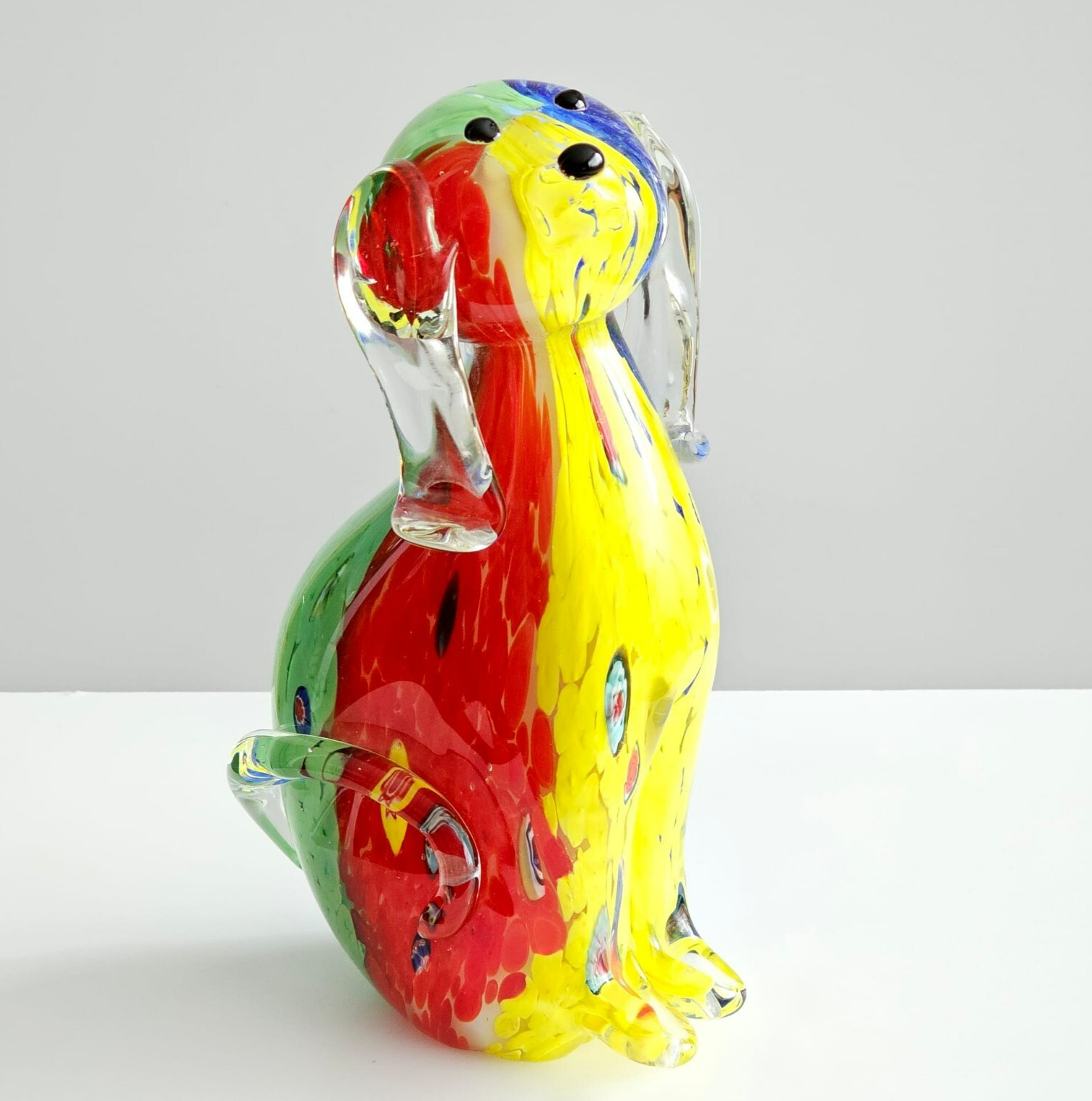 Handmade Murano Style Glass Dog Figurine 8″ Colorful Blown Art Sculpture Gift