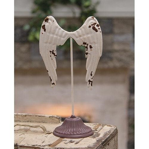 NEW SHABBY ANGEL WINGS CHIC WHITE Distressed ON BASE Metal Chippy 11.5″T x 6″W