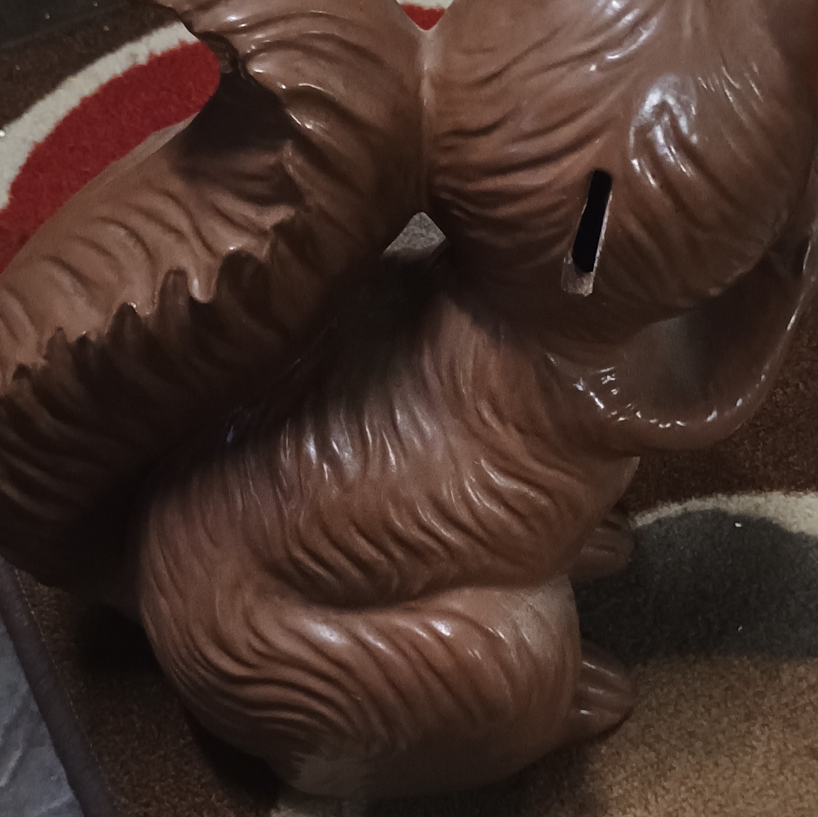 Ceramic Glossy Squirrel Figurine Brown White Black Holding Red Nut 1950s