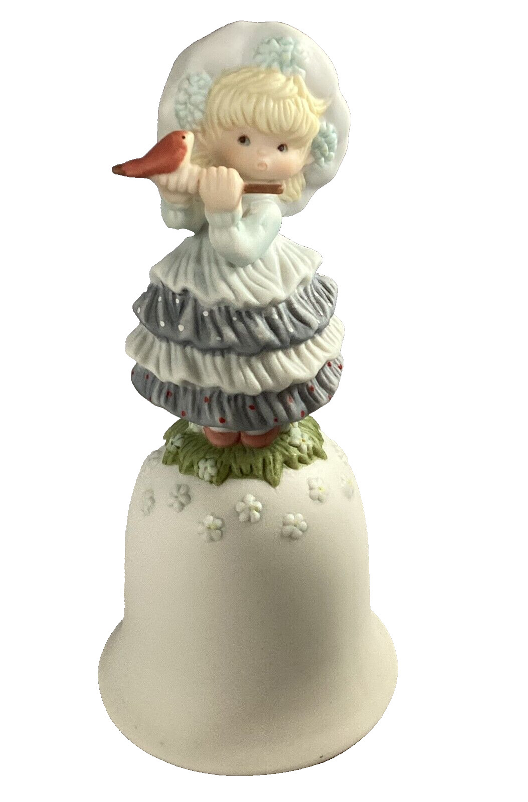 Vintage Megan And Friends By Heartline Porcelain Bell Girl Bird