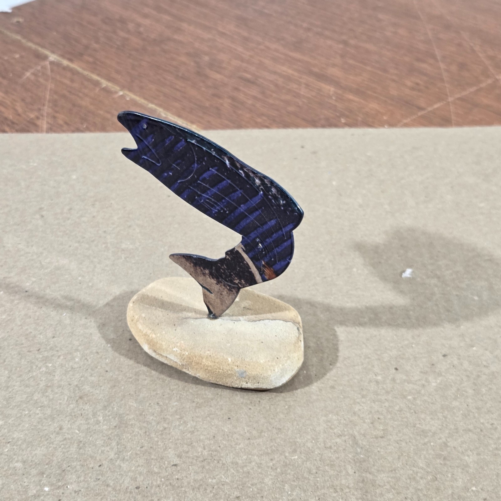 Fish Figure On Sandstone Base Southwestern Home Cabin Decor Metal & Stone