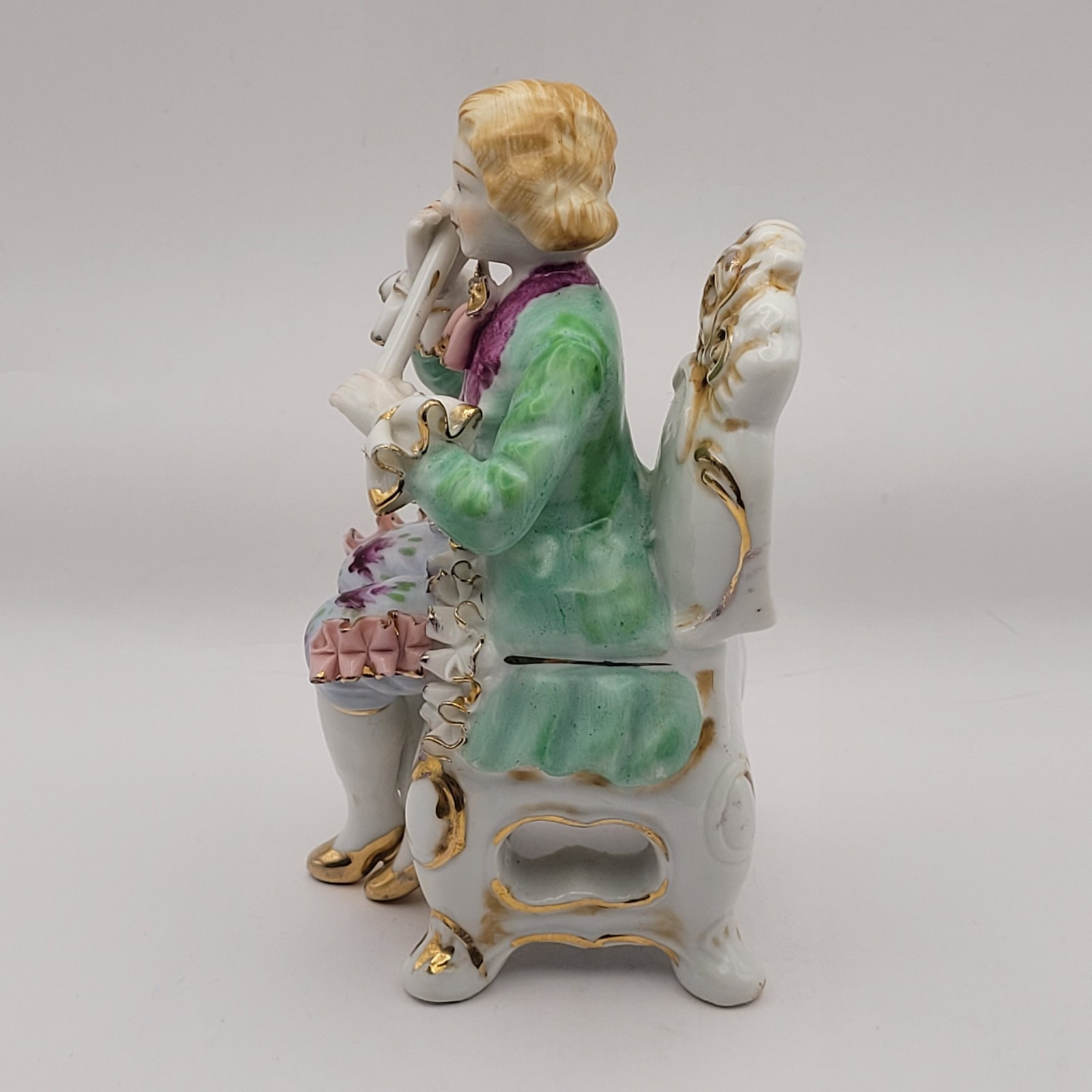 Vintage Victorian Colonial Man with Flute, Victorian Woman Clapping Hands 6″
