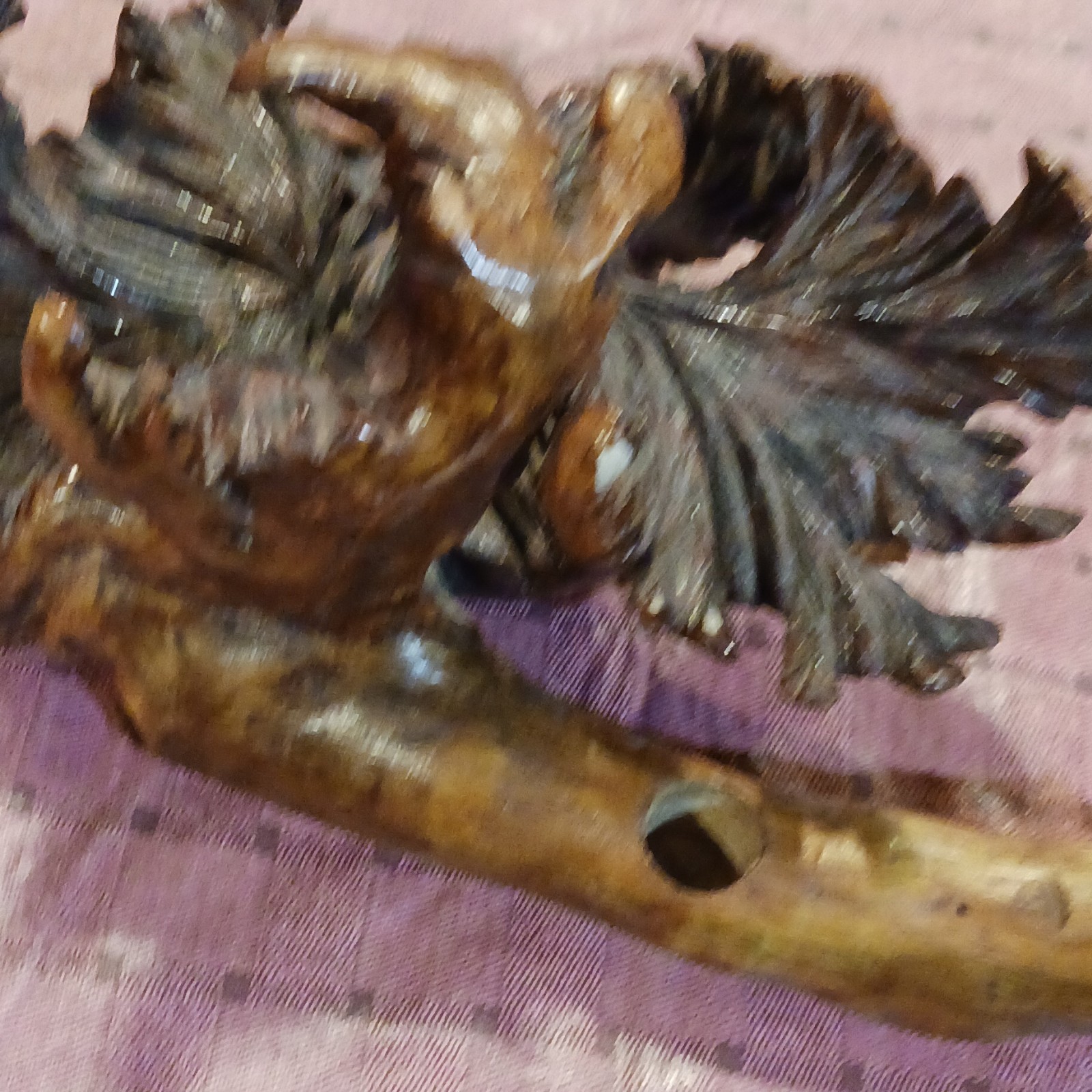 Hand Carved Glossy Wood Bird Sculpture Abstract Pattern Brown/Black Unboxed