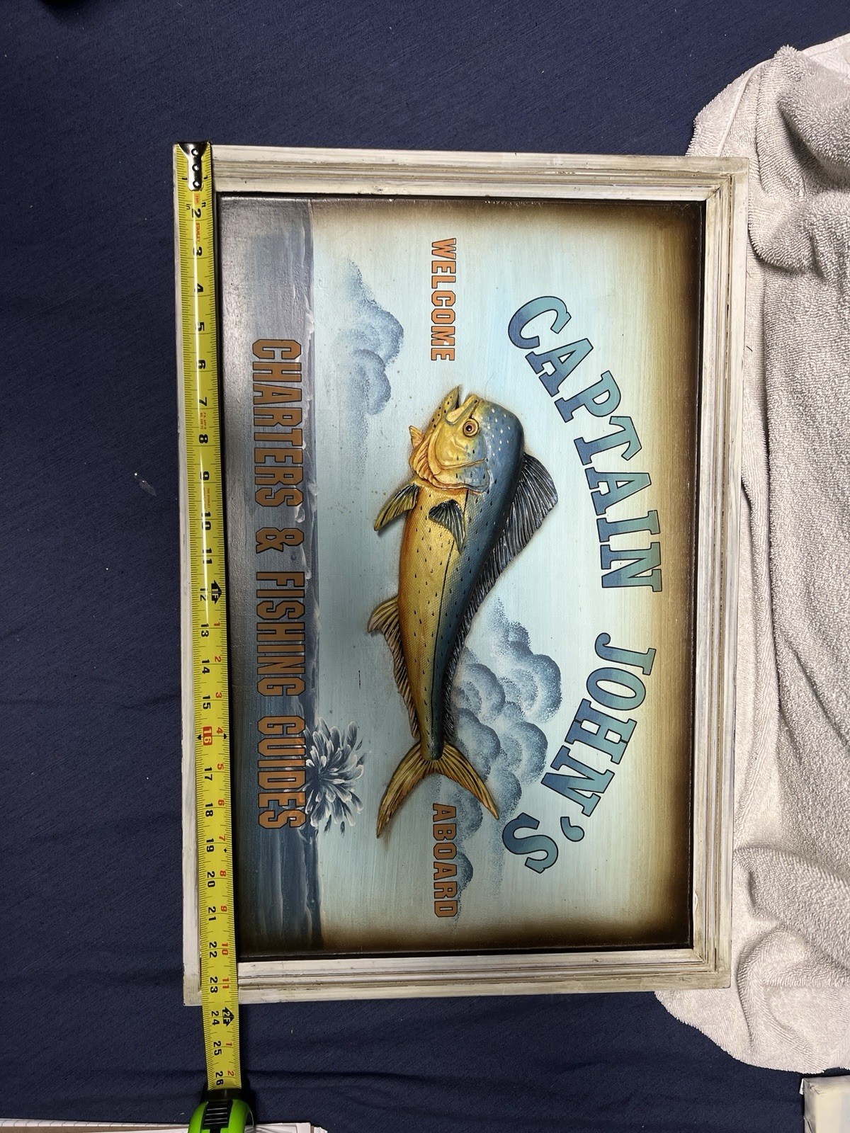 BEACHCOMBERS~2006~BEACH PUB SIGN~ 3D-MAHI DOLPHIN~CAPTAIN JOHNS~15-3/4 X 23-1/2