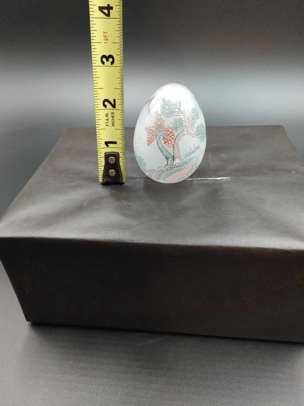 Vintage Reverse Hand Painted Glass Egg Japanese Scene Mountain Tree – No Stand
