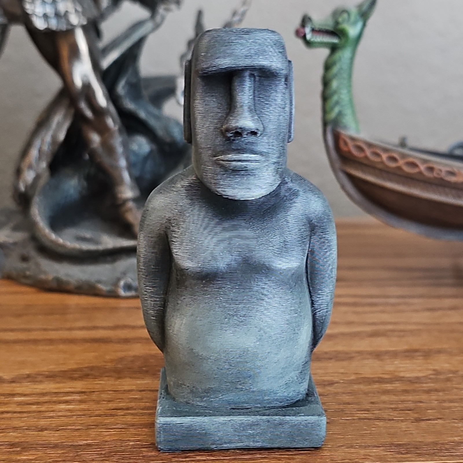 Gray Moai Figurine Statue 3D Effect Matte Finish Solid Pattern