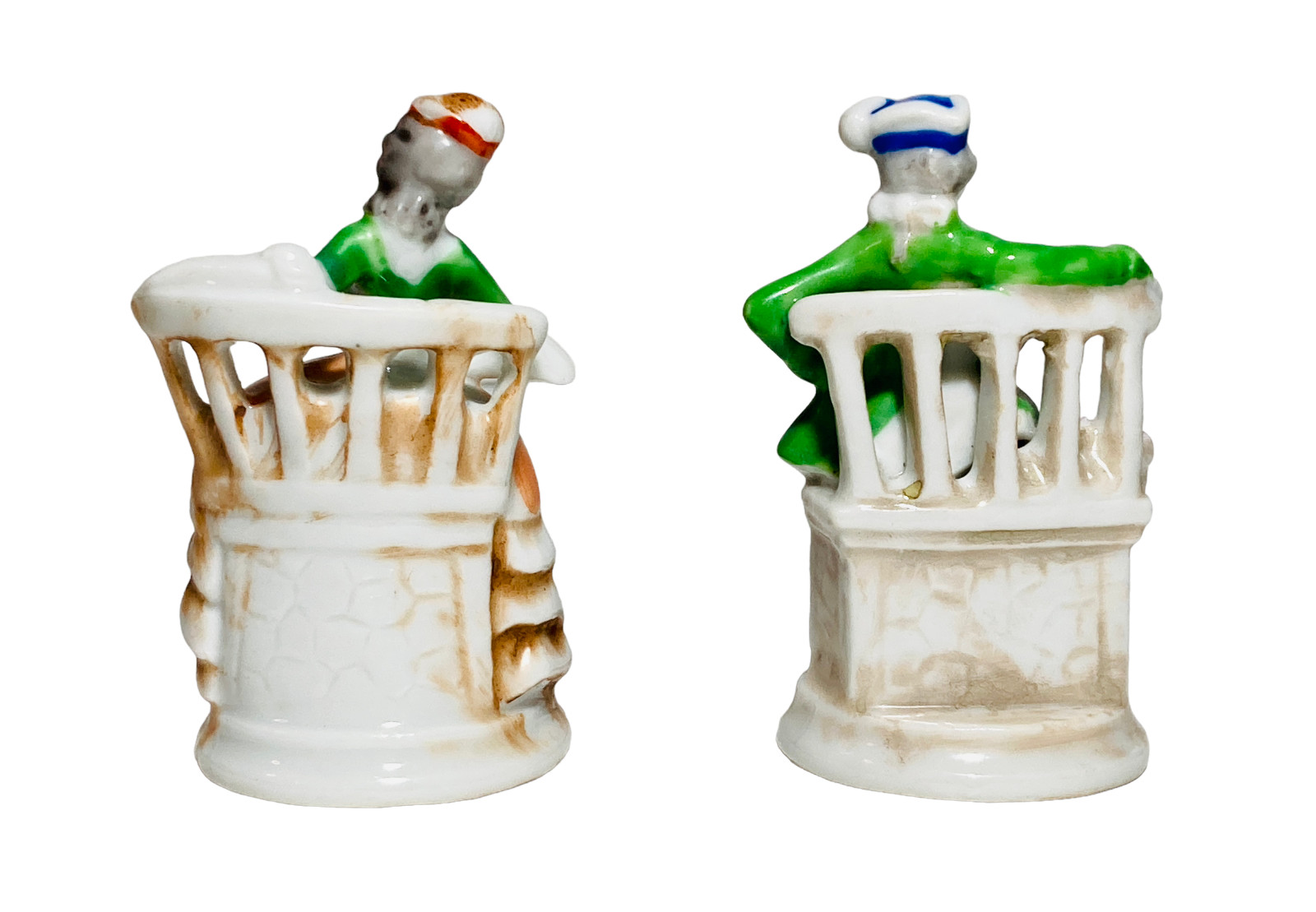 Colonial Man and Woman Porcelain Figurines Chair Made in Japan 3.25″H Vintage