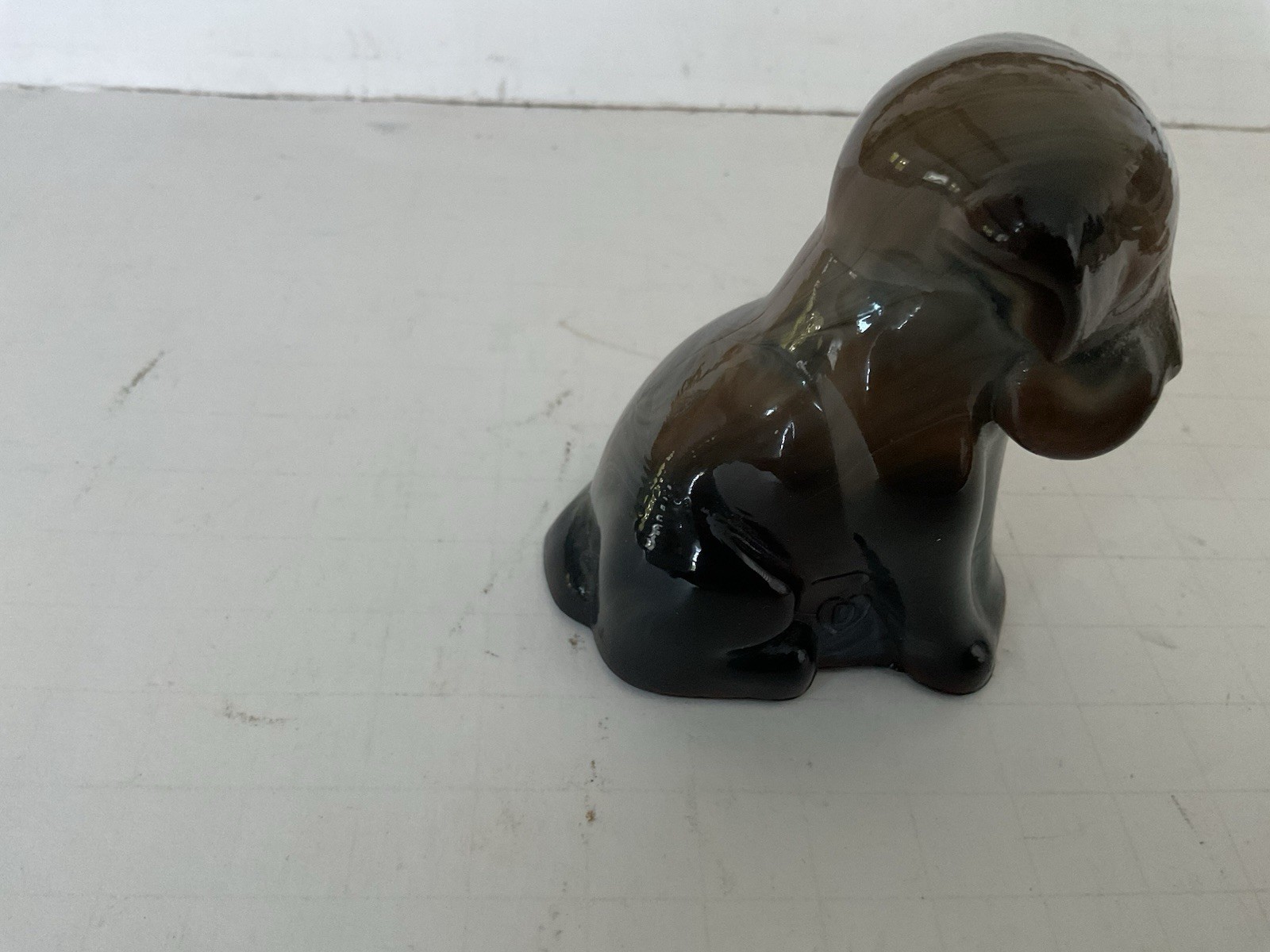 Vintage Degenhart Glass Dog Figurine Brown Slag D In Heart 3in