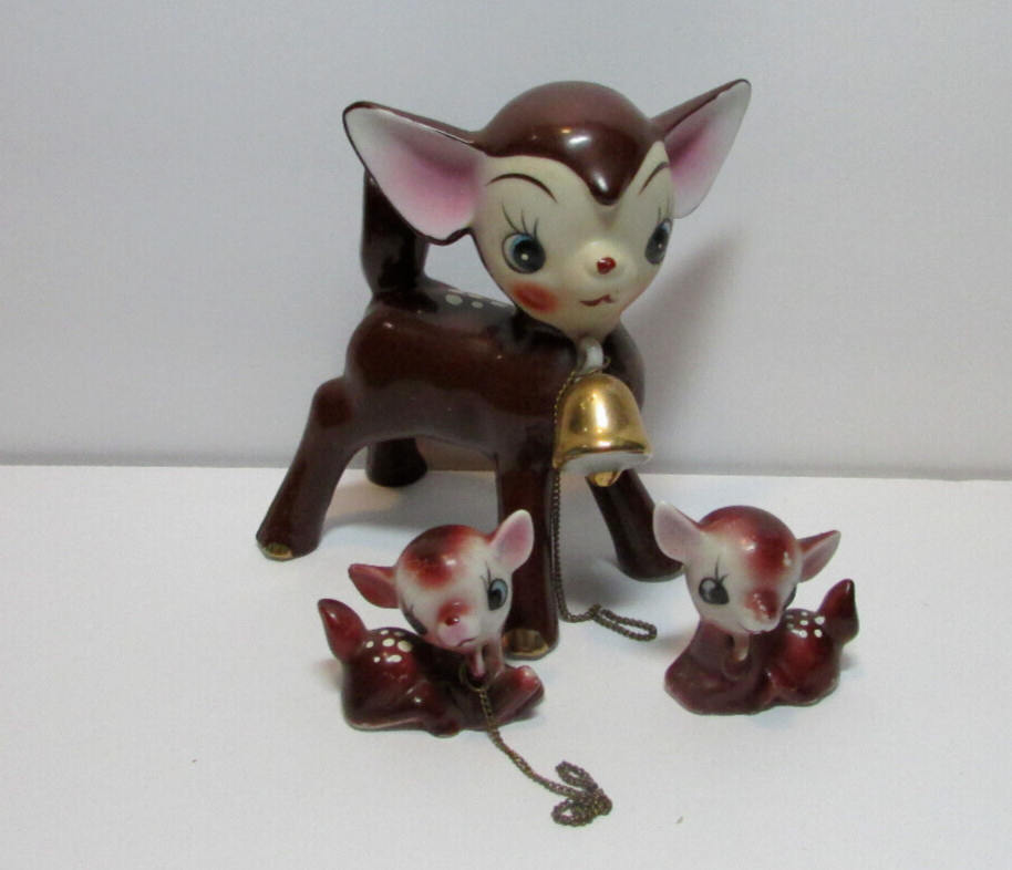 vtg Lipper & Mann MCM chain deer family bell baby fawn doe Christmas figure