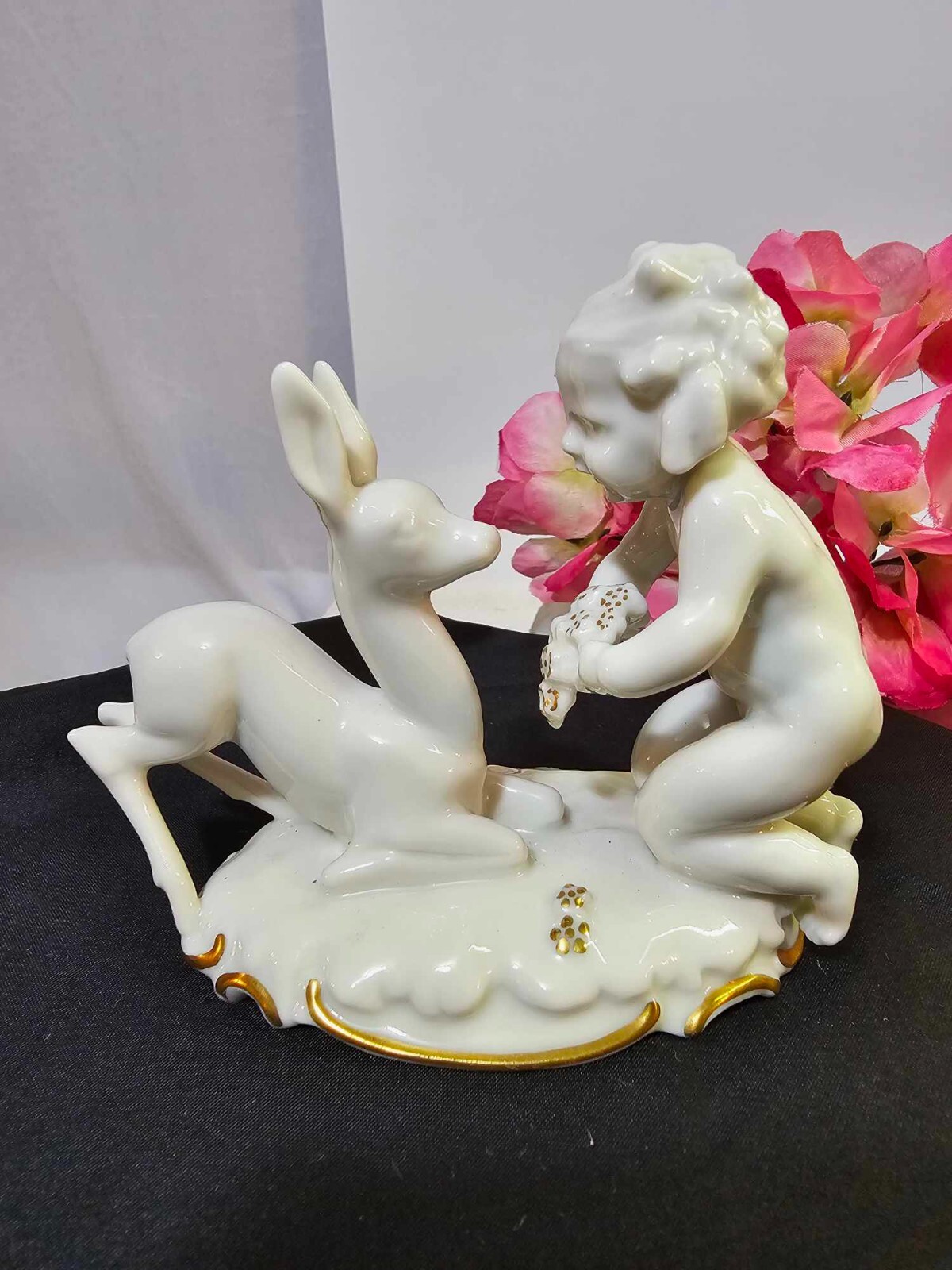 Vtg Hutschenreuther Kunstabteilung Selb Tutter Putti Boy Deer Fawn Figurine- L5