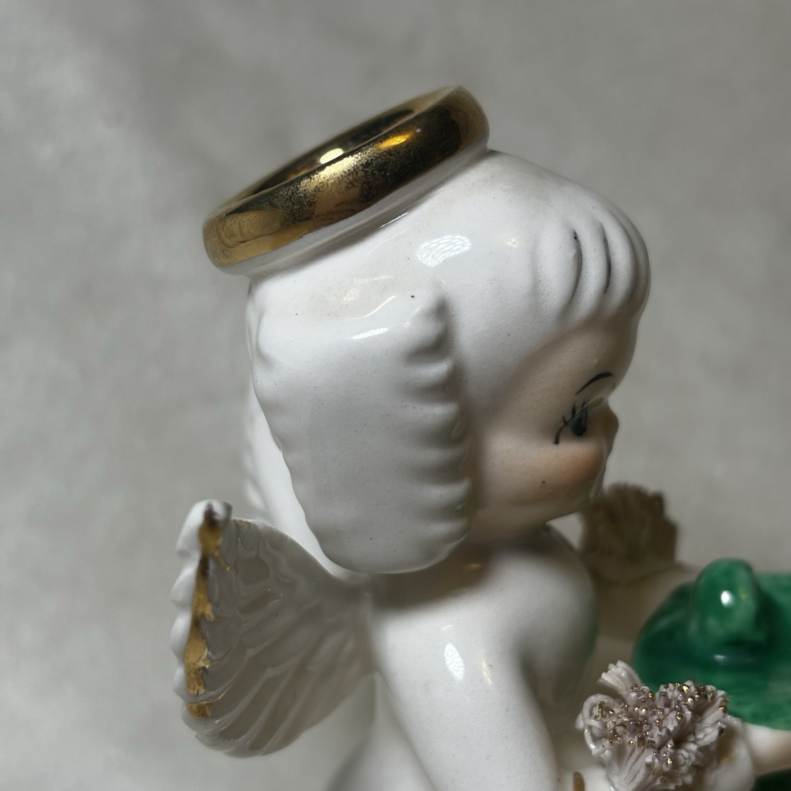 Vintage Napco Girl Angel March Birthday 1294 Japan Figurine Spaghetti Glass