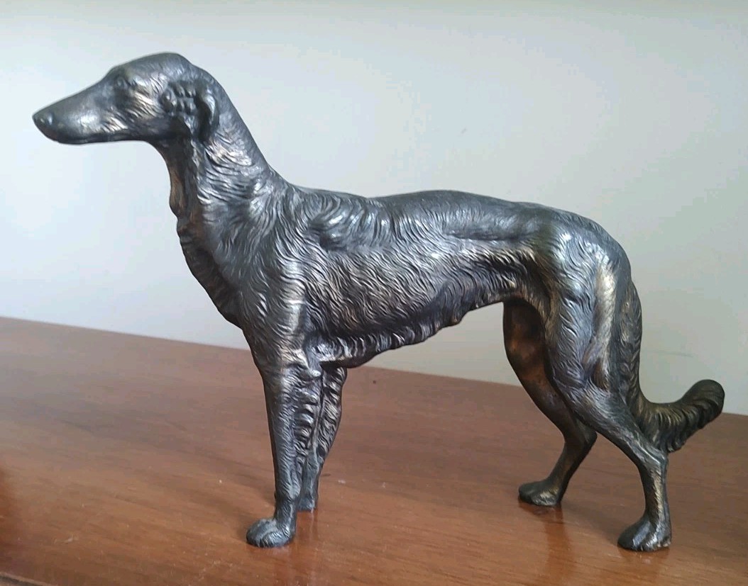 Vintage 30s, Borzoi Dog Cast Bronzed Metal Figurine 10″