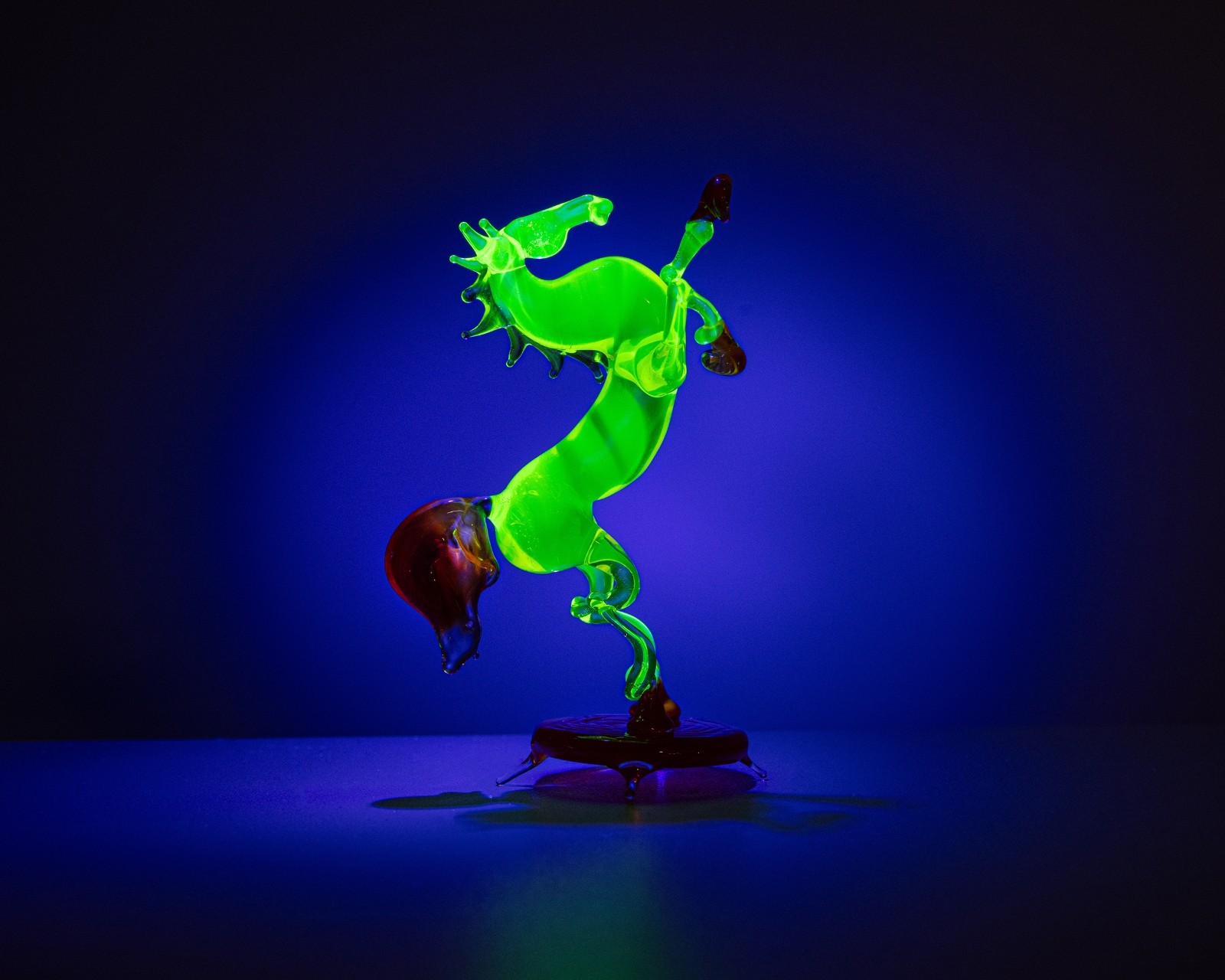 Handmade Glass Horse Figurine – Glowing Uranium Glass Sculpture – Unique Art