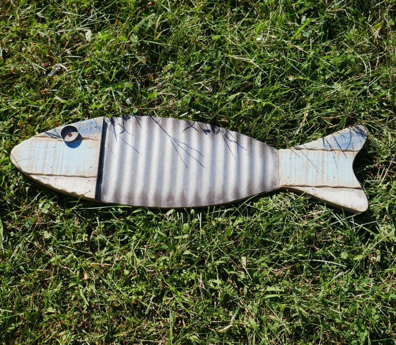 Colorful Nautical 21″ Wooden Fish Beach House Decor Distressed Blue Green White