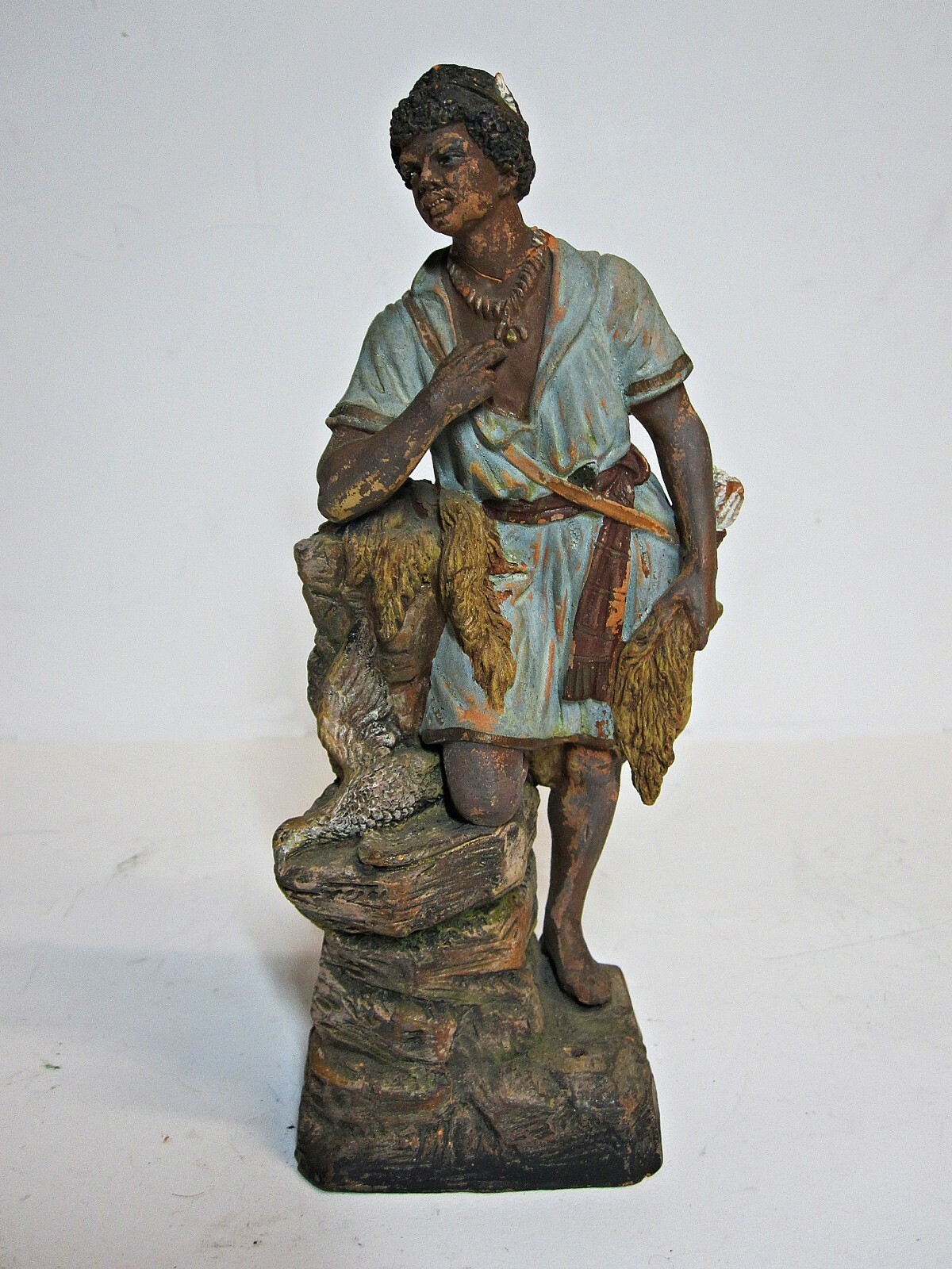 Antique Austrian Cold Painted Terracotta Clay Moorish Man Statue Figurine Signed