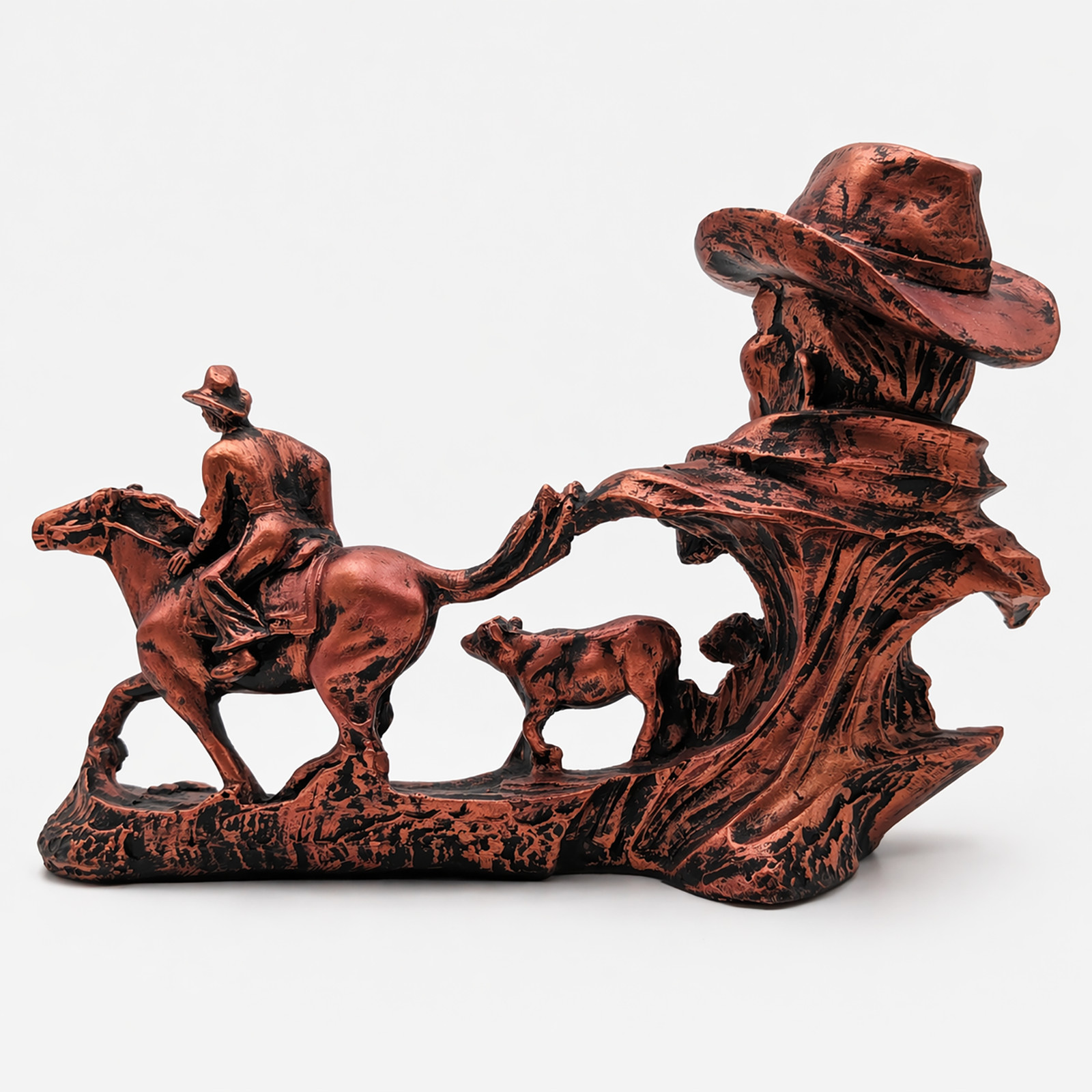 Western Cowboy Statue Horse Rider Cattle Ranch Resin Figurine Rustic Decor