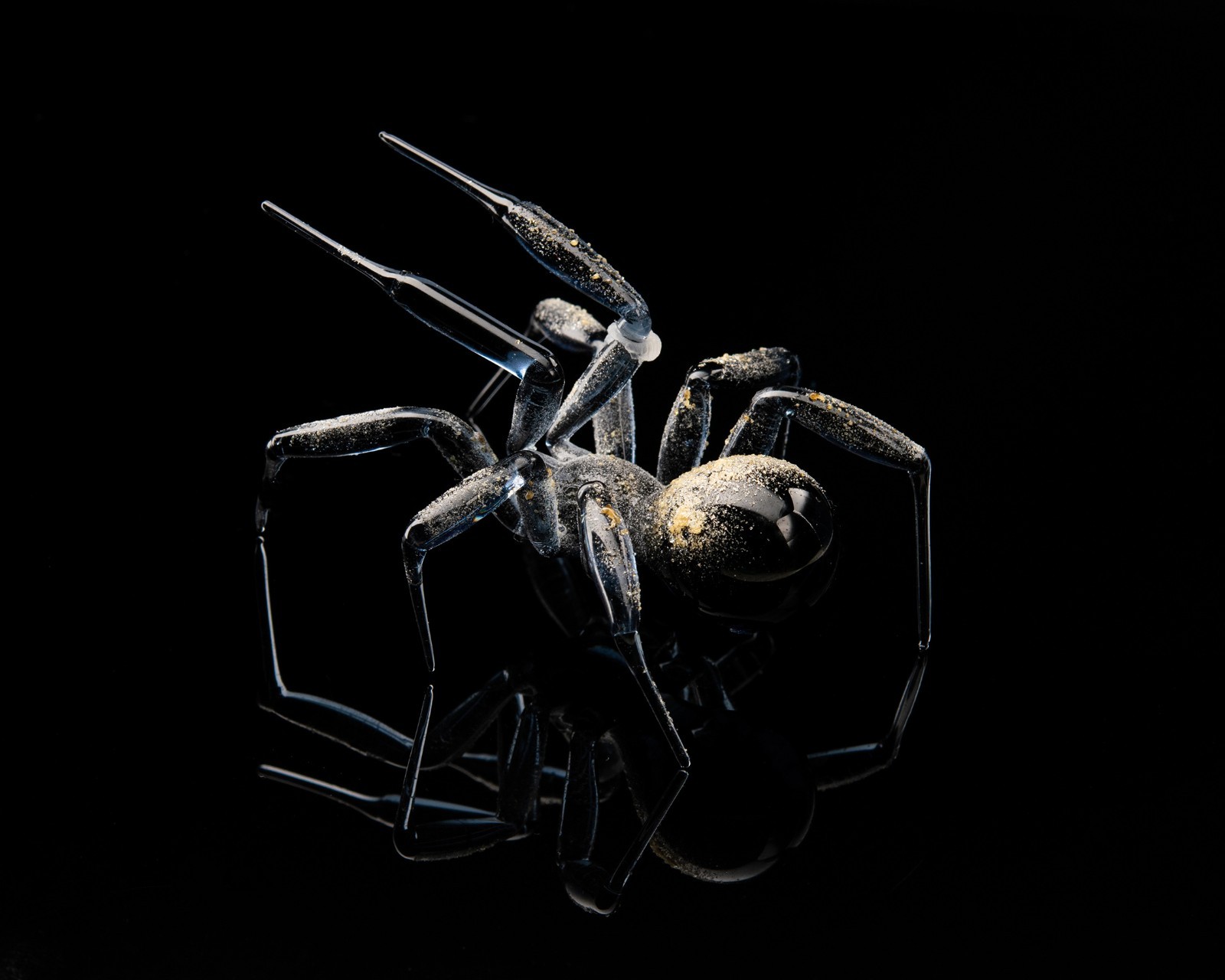 Black Gray Glass Spider Figurine – Purple and Teal Miniature Insect – Handmade