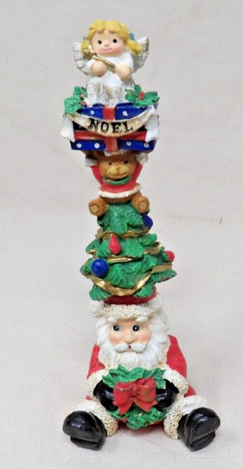 Unique Christmas Figurine w/Santa. Christmas Tree, Teddy Bear & Angel 5 3/4″