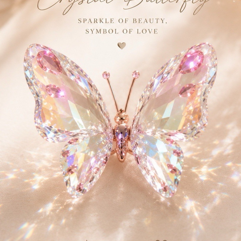 Clear Pink Gold Crystal Butterfly Figurine Boxed in Gift Box, 1-Pack