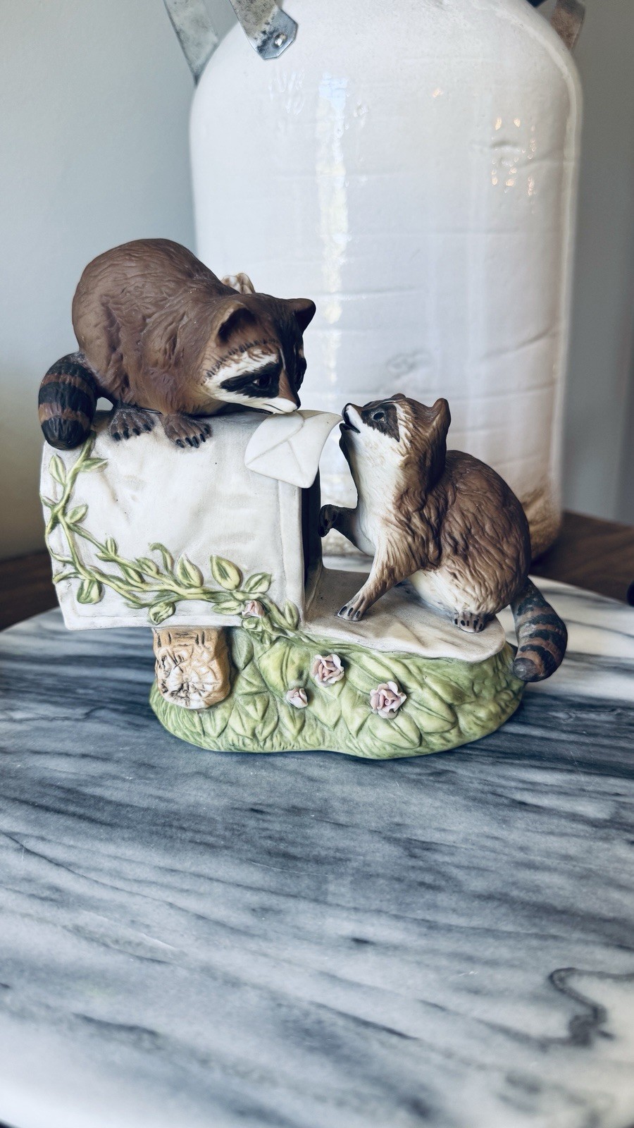 Masterpiece Porcelain by Homco Raccoons at Mailbox Figurine Vtg 1987 Nice Piece